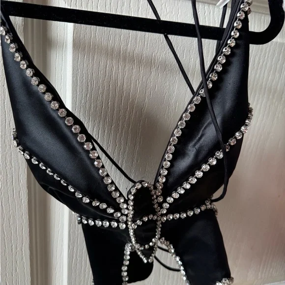 AREA Black Top with Rhinestone Details brand new never worn no tags - Picture 2 of 5